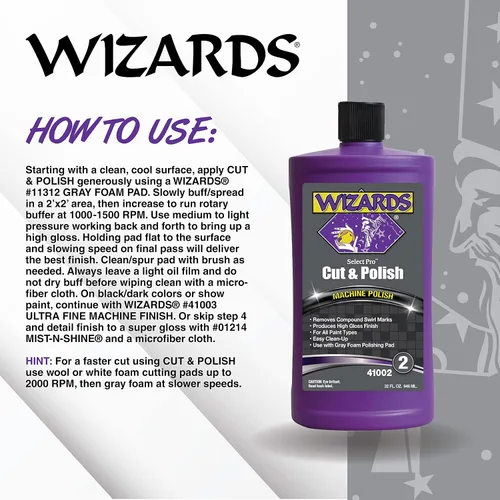 Vista 3 de Wizards Select Pro Cut & Polish 2 - Paso 2 Esmalte de acabado - 32 oz Elimina las marcas de remolinos compuestos, ofrece un acabado de alto brillo