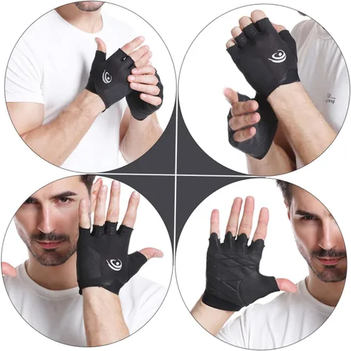 Vista 4 de GLEAVI Par de guantes de equitación para gimnasio, guantes de bicicleta para hombre, guantes de ciclismo de levantamiento de pesas, guantes de medio