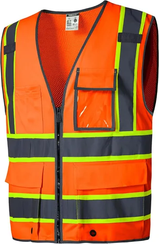 Vista 14 de SKSAFETY Chaleco de seguridad de nivel profesional de 12 bolsillos, chaleco de alta visibilidad Clase 2, ANSI/ISEA