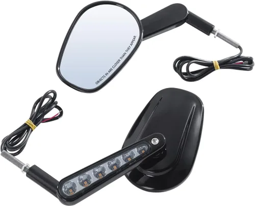 Vista 6 de Espejos retrovisores musculares LED intermitentes aptos para Harley VROD Negro