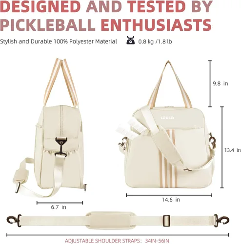 Vista 6 de Bolsa de Pickleball Mochila de Pickleball para Mujeres Bolsa de Equipamiento Deportivo con Compartimento para Zapatos Accesorio de Regalo 30L, Beige