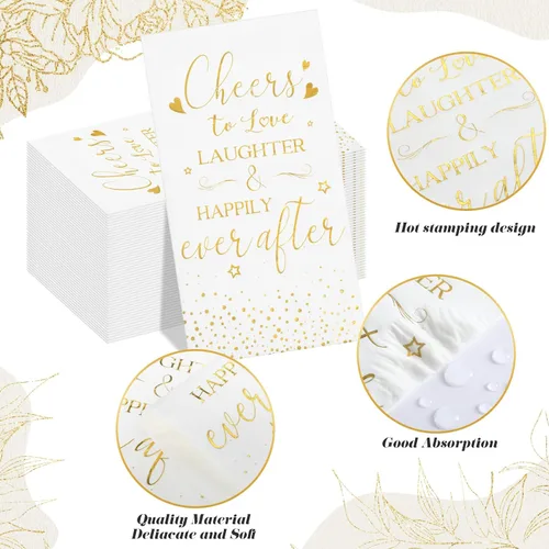 Vista 3 de Pasimy 50 servilletas de despedida de soltera con texto en inglés "Cheers to Love Laughter and Happily Ever After" (Dorado)