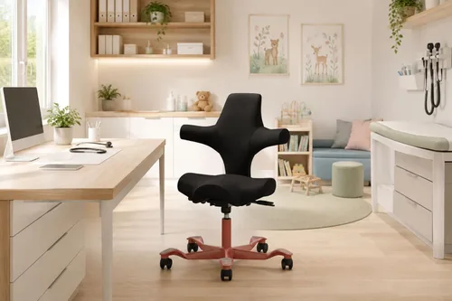 Vista 2 de HAG Capisco Sit to Stand Chair-Blush Rose Frame-Upholstered Black Onyx Vinyl