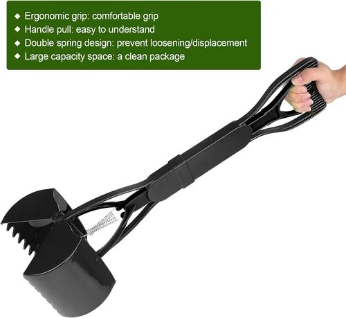 Vista 4 de Cuchara para perros con mango largo de 23.6 in con mango largo para recoger estiércol de mascotas con mango largo (negro)