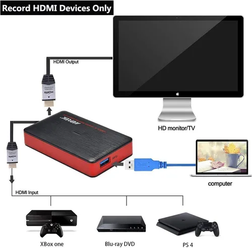 Vista 4 de Tarjeta de captura de juegos USB 3.0 HDMI Video HD 1080P 60FPS, dispositivo grabador de juegos de transmisión en vivo para PS4, Xbox One y Wii U