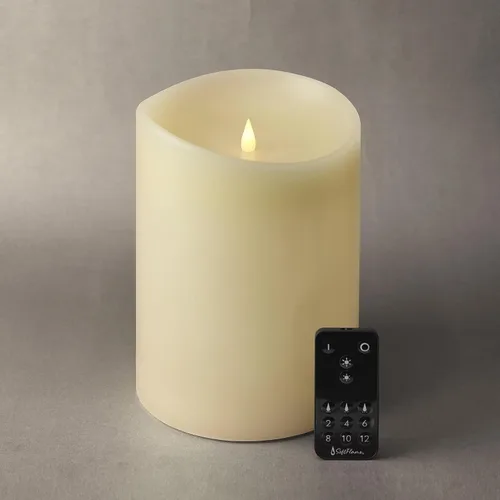 Vista 21 de Juego de velas sin llama Softflame - 5,7 cm x 10,7 cm, blanco, set de 2 - Vela de pilar con llama parpadeante y en movimiento, incluye control
