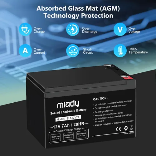 Vista 8 de Miady Batería de ácido plomo sellada recargable de 12V 7Ah (Paquete de 2)