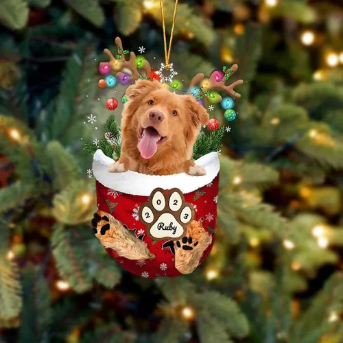Vista 35 de Adornos personalizados de Pug cervatillo – Decoración personalizada para árbol de Navidad con patas de bolsillo de nieve