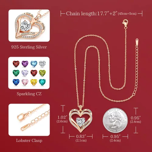 Vista 13 de CDE Collares de piedra natal para mujer, plata de ley 925, collar con colgante de corazón para siempre, Navidad, cumpleaños, aniversario, día de San