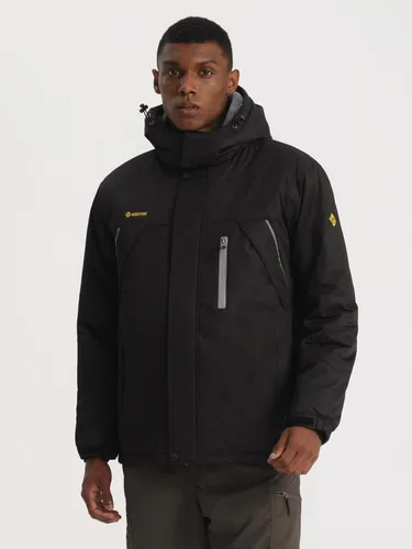 Vista 2 de GEMYSE Chaqueta de esquí a prueba de viento para hombre, impermeable, con capucha y varios bolsillos