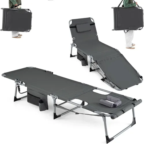 Vista 18 de Goplus Silla de bronceado con agujeros para brazos faciales, silla portátil para tomar el sol con respaldo de 4 niveles y almohada para la cabeza