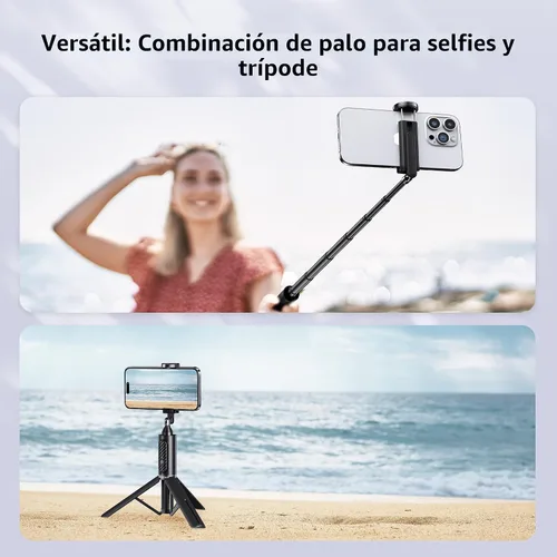 Vista 7 de ATUMTEK Palo de Selfie Trípode, trípode extensible 3 en 1 de aluminio para teléfono con control remoto Bluetooth desmontable, compatible con iPhone
