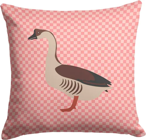 Vista 453 de Caroline's Treasures BB8163PW1414 Beltsville - Almohada decorativa de tela a cuadros pequeños, color blanco, pavo y gallina azul, lavable a máquina