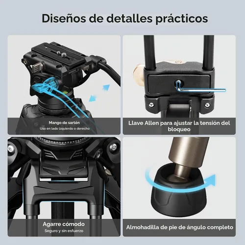 Vista 8 de SmallRig AD-80 FreeBlazer - Sistema de trípode de video resistente, 75 pulgadas de alto, cabezal fluido, ajuste de altura de un solo paso, placa QR