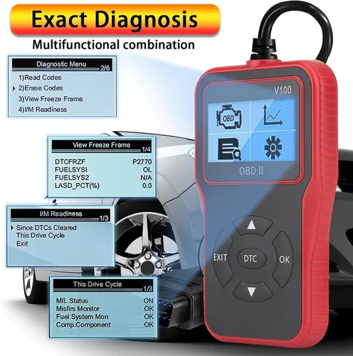 Vista 4 de Herramienta de diagnóstico de diagnóstico V100 OBD2, lector de código, herramienta de diagnóstico de luz del motor, probador de voltaje de batería