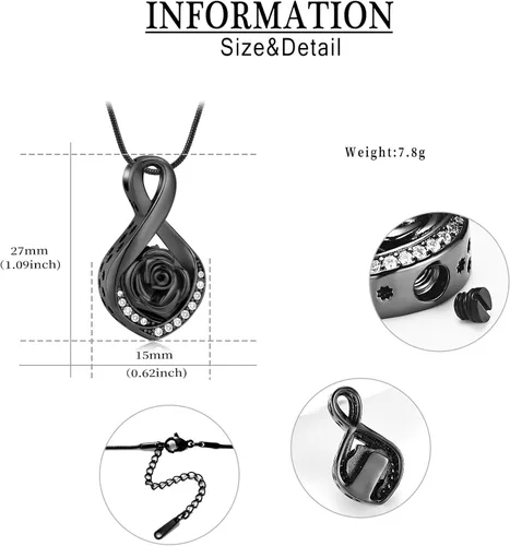 Vista 2 de Roseflower - Joyería de cremación para cenizas, collar de urna infinita para cenizas, recuerdos conmemorativos, joyería para mujeres, niñas
