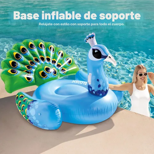 Vista 3 de JOYIN Flotador inflable de pavo real para piscina, flotadores gigantes de playa divertidos de pavo real, decoraciones de fiesta en la piscina