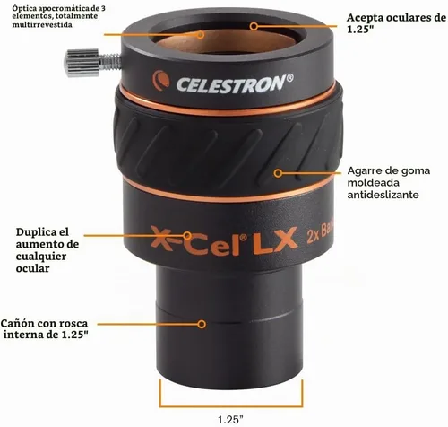 Vista 2 de Celestron Lente Barlow X-Cel LX 2X para oculares telescopios - 1.25
