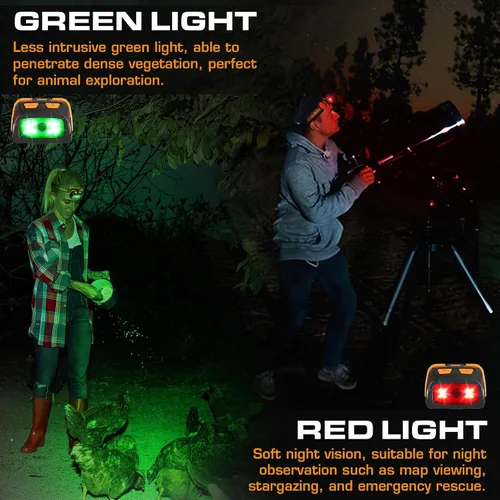 Vista 6 de EverBrite Linterna frontal de 300 lúmenes con modos de luz roja/verde/blanca, luz trasera, diadema ajustable, para correr, acampar, senderismo