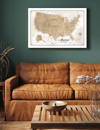 Vista 2 de IPIC - Lienzo con mapas de EE. UU. para decoración de pared, mapa con pin de empuje para marcar viajes, mapa de viaje impreso de EE. UU.
