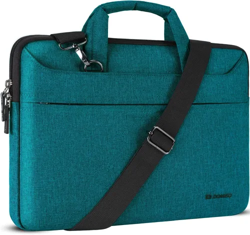 Vista 8 de DOMISO Bolsa mensajero de hombro tote para laptop de 14 pulgadas para mujeres y hombres, bolsa de computadora para viajes de negocios y trabajo