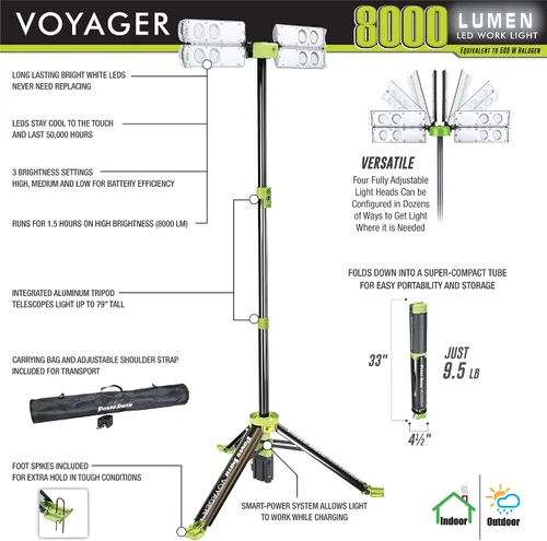 Vista 4 de PowerSmith Voyager PVLAB121 - Batería de iones de litio de 12 V para luces de trabajo plegables Voyager