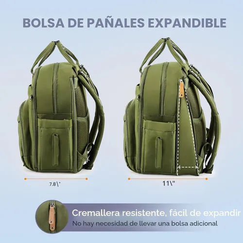 Vista 2 de RUVALINO Mochila para Pañales - Bolsa de Bebé Expandible con hasta 50% Más de Capacidad - Bolsa de Artículos Esenciales para Bebé con Cambiador