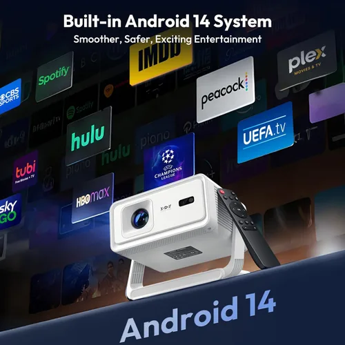 Vista 2 de Proyector con WiFi y Bluetooth compatible con proyector inteligente portátil 4K 1080P, XGODY Gimbal A1 enfoque automático, corrección trapezoidal