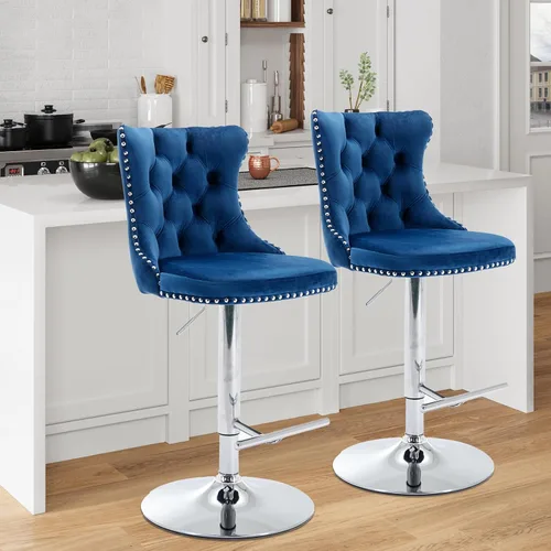 Vista 21 de Aoowow Juego de 2 taburetes de bar giratorios ajustables con parte trasera de terciopelo copetudo, sillas de bar modernas tapizadas con cabeza