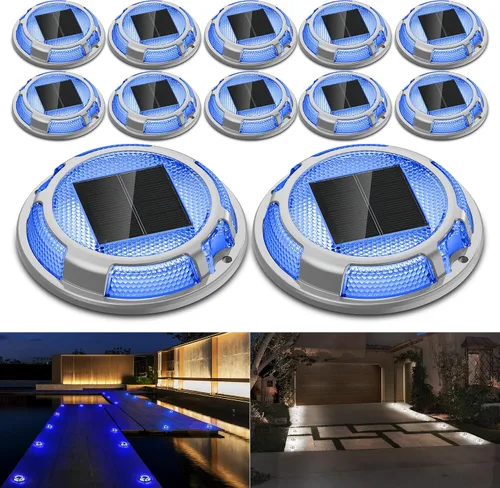 Vista 10 de Luces Solares para Entrada de Vehículos Luces de Muelle Impermeables Paquete de 4, 2 Colores en 1, Luces LED Solares de Cubierta para Exteriores