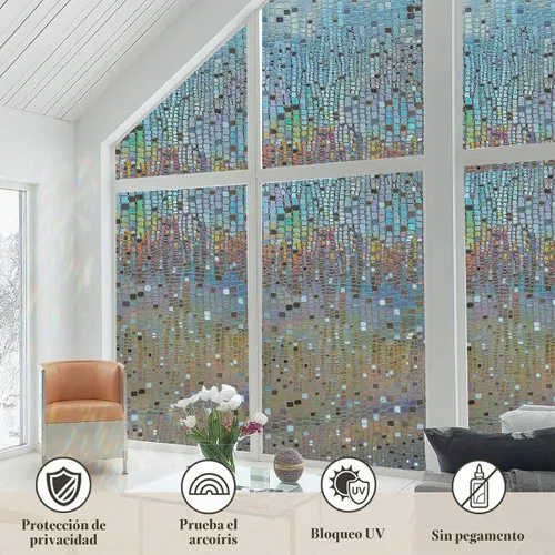Vista 6 de Película de privacidad para ventana, películas de vidrio manchado para ventana 3D arco iris decorativas, adhesivo estático, tinte de ventana Arco