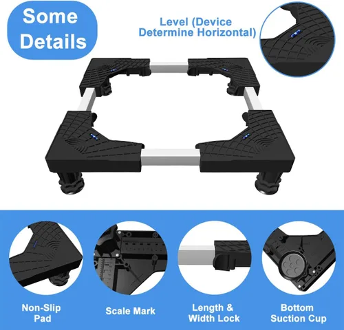 Vista 3 de Mini soporte para refrigerador con bandeja de goteo de silicona, base ajustable universal con 4 pies fuertes, mini alfombrilla de 23.6 x 23.6 Negro