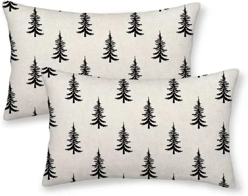 Vista 12 de Juego de 2 fundas de almohada de Navidad de 16 x 16 pulgadas, decoración de árbol de Navidad negro, fundas de almohada para exteriores, invierno