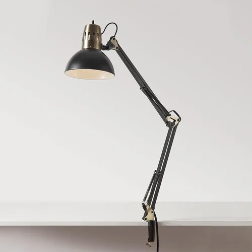 Vista 7 de Globe Electric 62000009 Lámpara de escritorio de 32" con múltiples articulaciones con abrazadera metálica, negro mate, acentos de latón antiguo