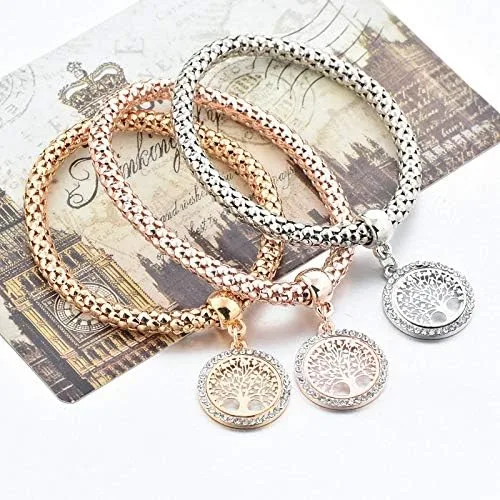 Vista 5 de Long Way 3 pulseras de abalorios chapados en oro rosa y plata para mujer pulsera elástica multicapa de cristal