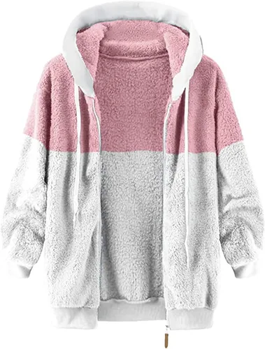Vista 6 de Abrigo de lana de cordero en contraste para mujer, acolchado de moda para otoño e invierno, holgado, de felpa, resistente al viento, con capucha