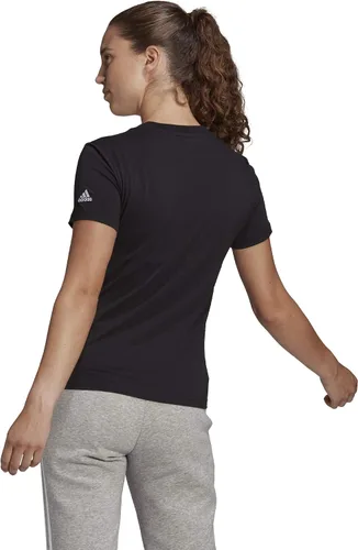 Vista 2 de adidas Camiseta de ropa de descanso para mujer con logotipo delgado, BlancoNegro