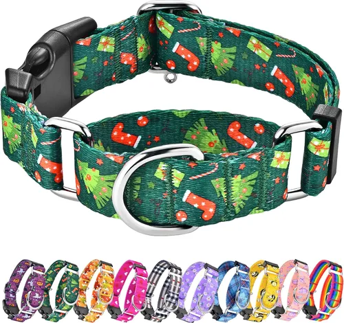 Vista 28 de Hikiko - Collar de cuadros para perros con collar ajustable de nylon Martingale con hebilla de liberación rápida (Pluma de beige, X-Pequeño)