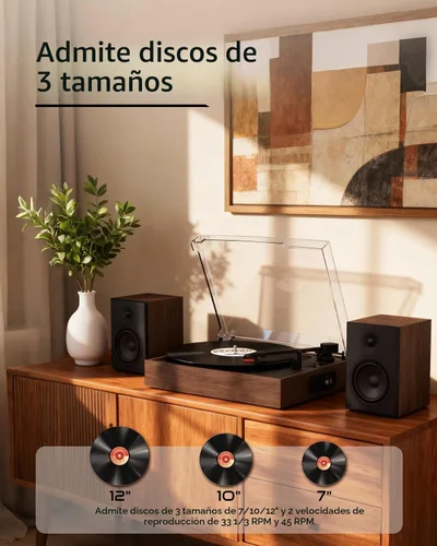 Vista 4 de Retrolife® - Tocadiscos con 2 altavoces externos, tocadiscos de vinilo, nogal 2-Speed Belt-Drive Turntable for 33/45/78 RPM Vinyl, Bluetooth