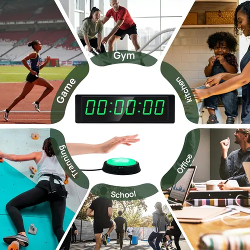 Vista 6 de YZ Reloj de gimnasio para gimnasio en casa con botón de inicio/parada, temporizador de intervalos para entrenamiento, cronómetro/temporizador