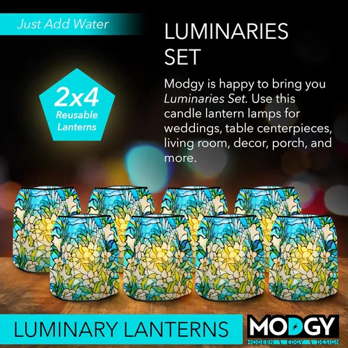 Vista 2 de MODGY Portavelas de Linterna LED Luminaria - Lámparas Decorativas de Plástico para Interiores y Exteriores para Centro de Mesa de Boda, Velas