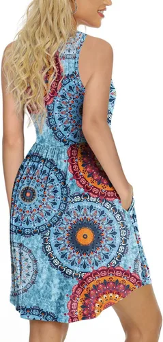 Vista 3 de Longyuan - Vestido de verano para mujer, casual, sin mangas, elástico, con bolsillos