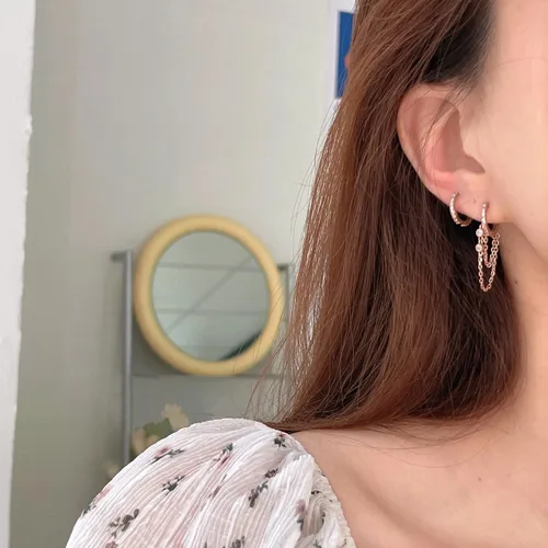 Vista 3 de Reffeer Aretes colgantes de cadena de plata de ley 925 para mujeres, adolescentes y niñas