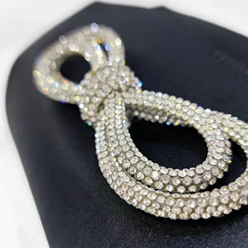 Vista 6 de Bolso de mano con diamantes de imitación de doble lazo para mujer, bolso de noche de lujo, bolso de mano pequeño para boda, viaje y fiesta