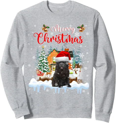 Vista 3 de Merry Christmas Chow Chow Dog Santa Hat Lights Xmas Sweatshirt Negro
