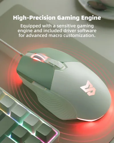 Vista 2 de Ratón ergonómico para juegos con cable, sensor óptico de 7200 DPI ajustable, USB C, ratones para juegos retroiluminados LED RGB con 7 botones