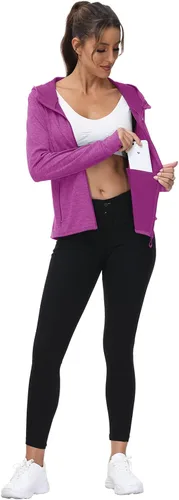 Vista 64 de TBMPOY Chaquetas con capucha y protección solar UPF 50+ para mujer, ligeras, de manga larga, para senderismo, exteriores, con cremallera completa