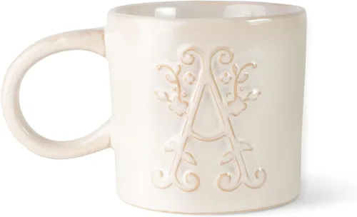 Vista 20 de Fringe Studio Taza Redonda de Gres, Monograma Floral Letra "E" 3.38" DIA. X 3.5"H, 14 fl.oz., con Asa Dorada Pintada a Mano (428047)