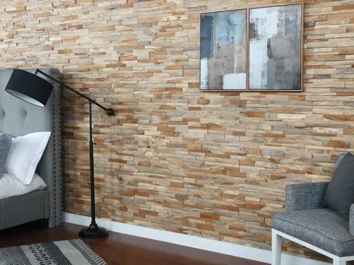 Vista 5 de WoodyWalls - Paneles de pared 3D Los tablones de madera están hechos de 100 % teca Cada panel de madera está hecho a mano y es único Juego
