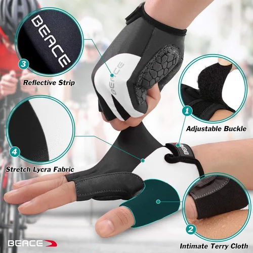 Vista 4 de BEACE Guantes de ciclismo, guantes de ciclismo, guantes de ciclismo de medio dedo, guantes de bicicleta de carretera para hombres y mujeres, 0.197
